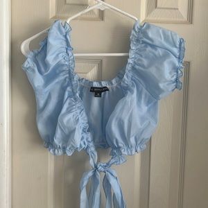 Blue tie up ruffle shirt NEVER WORN